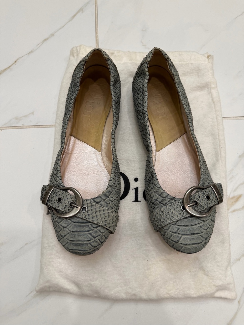 Y2K Vintage Dior Blue Snakeskin Ballet Flats